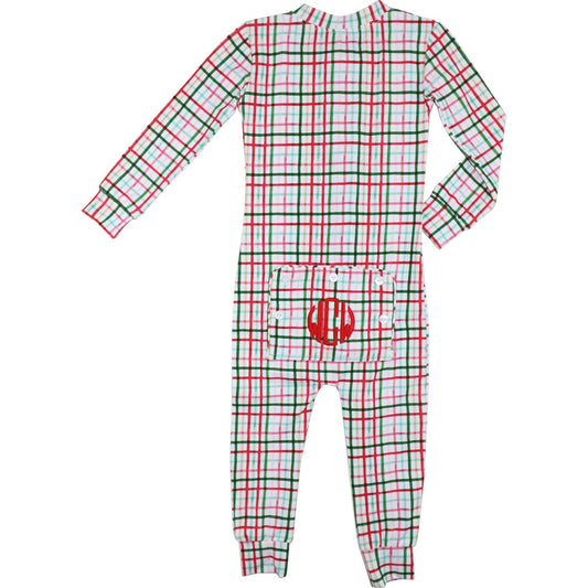 Red And Green Plaid Windowpane Knit Zipper Pajamas