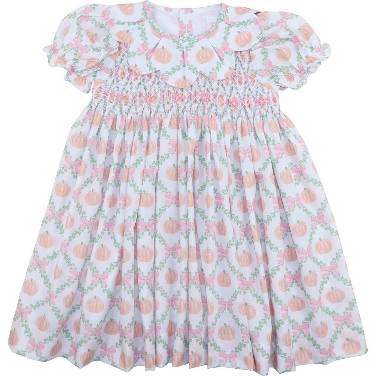 Pink Smocked Pumpkin Patch Scalloped Collar Dress