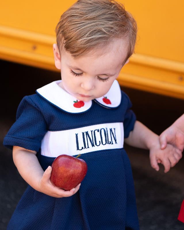Navy Honeycomb Custom Smocked Back To School Bubble