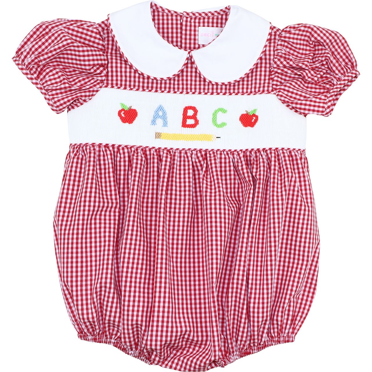 Red Gingham Smocked ABC Bubble