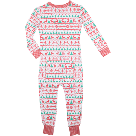 Red And Green Christmas Print Knit Zipper Pajamas