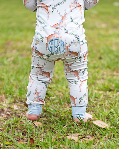 Blue Knit Gingham Reindeer Zipper Pajamas