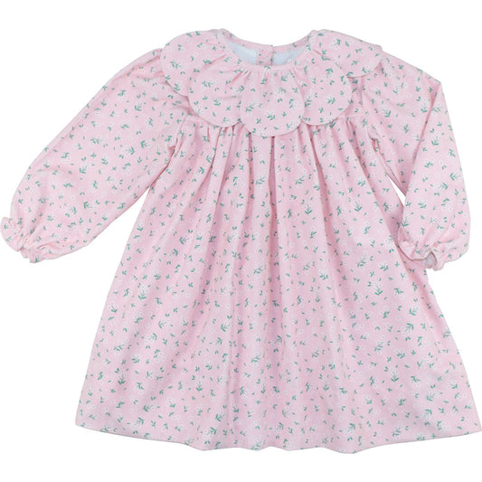 Pink Daisy Corduroy Petal Collar Dress
