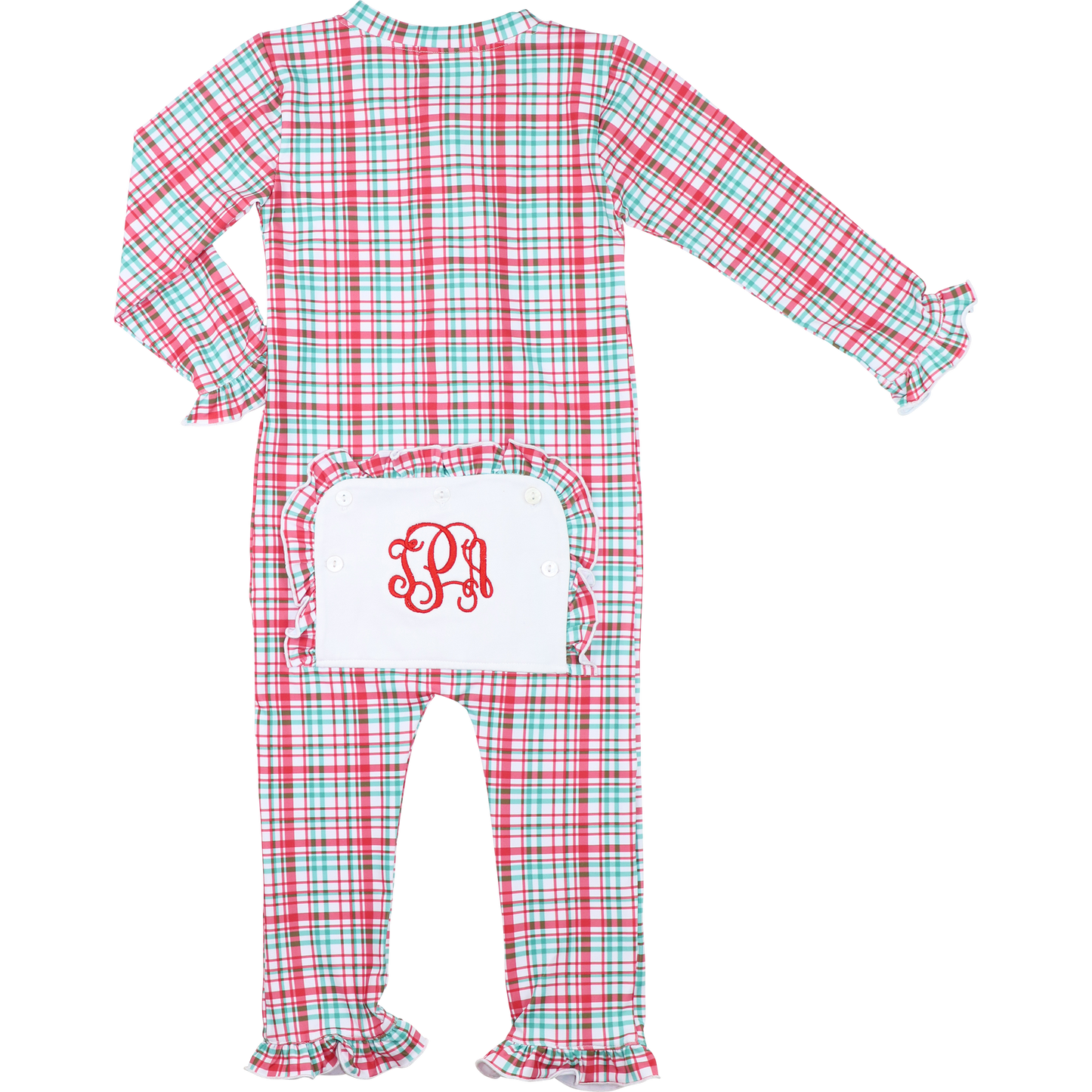 Red And Green Plaid Knit Zipper Ruffle Pajamas
