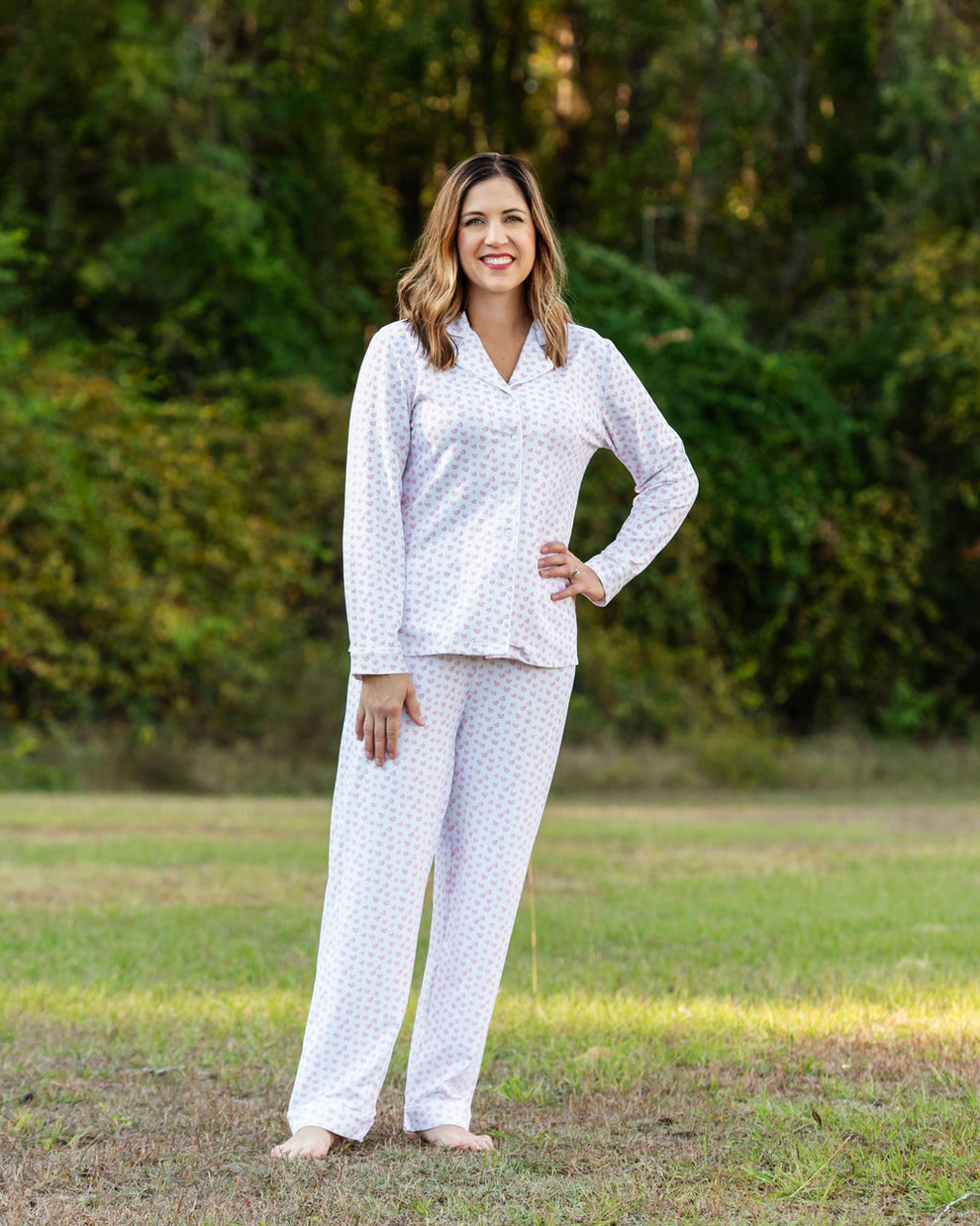 Women's Pink Heart Print Knit Pajamas - Cecil & Lou