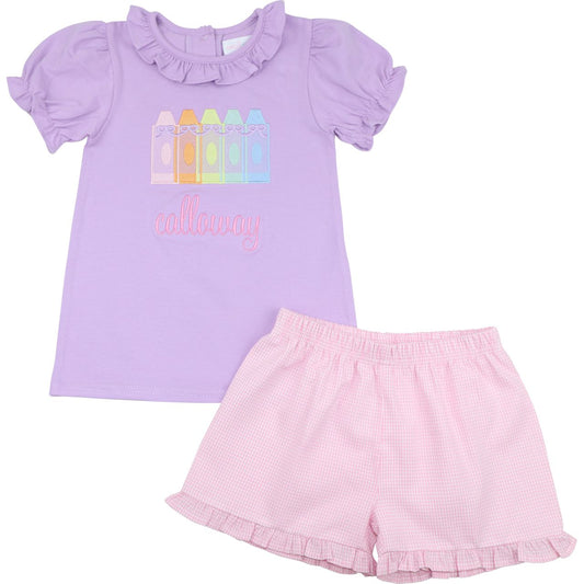 Lavender Applique Crayons Short Set