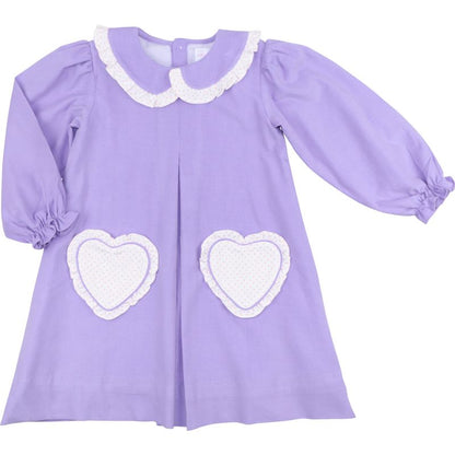 Lavender Corduroy Applique Heart Dress