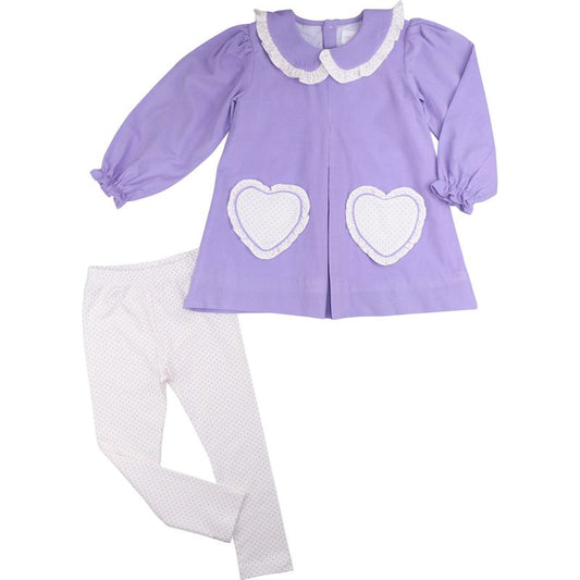 Lavender Corduroy Applique Heart Legging Set