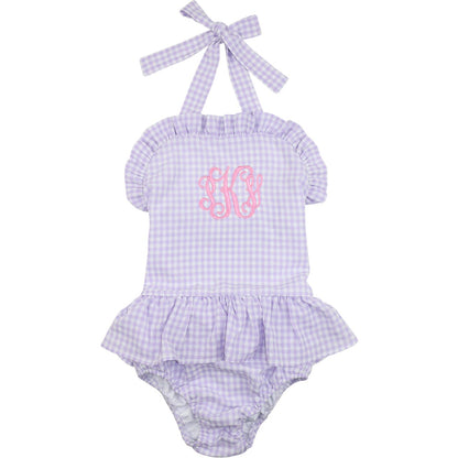 Lavender Gingham Seersucker Swimsuit