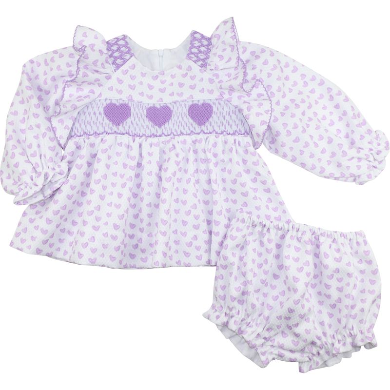 Lavender Smocked Hearts Diaper Set