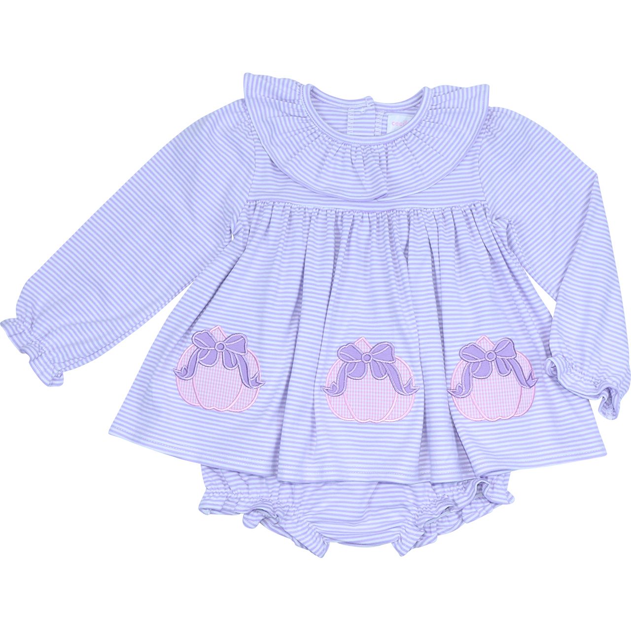 Lavender Striped Knit Applique Pumpkin Diaper Set