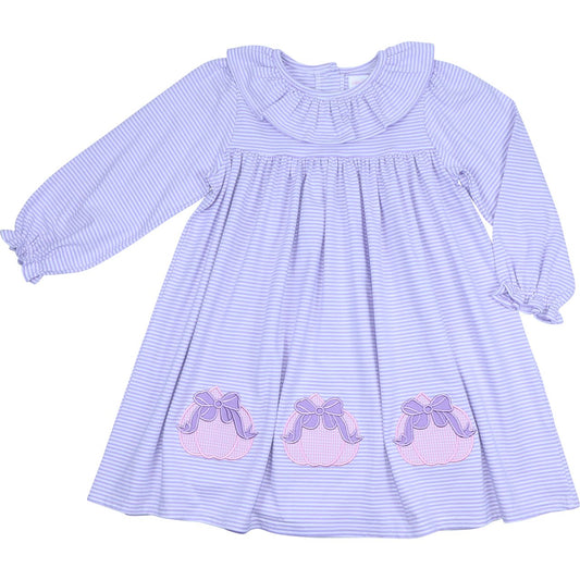 Lavender Striped Knit Applique Pumpkin Dress