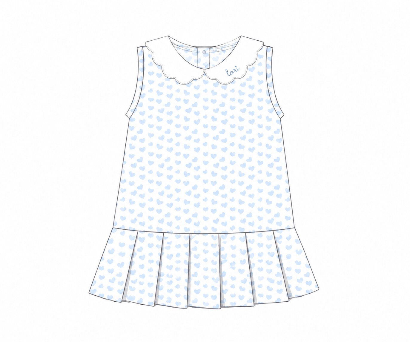 Light Blue Heart Print Knit Tennis Dress2