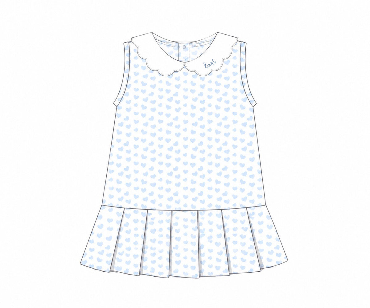 Light Blue Heart Print Knit Tennis Dress2