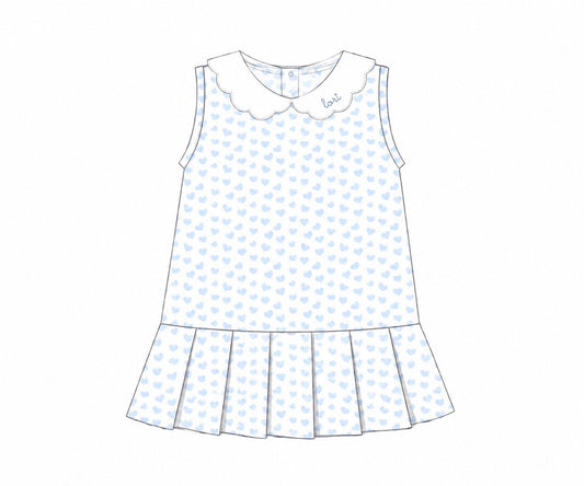 Light Blue Heart Print Knit Tennis Dress2