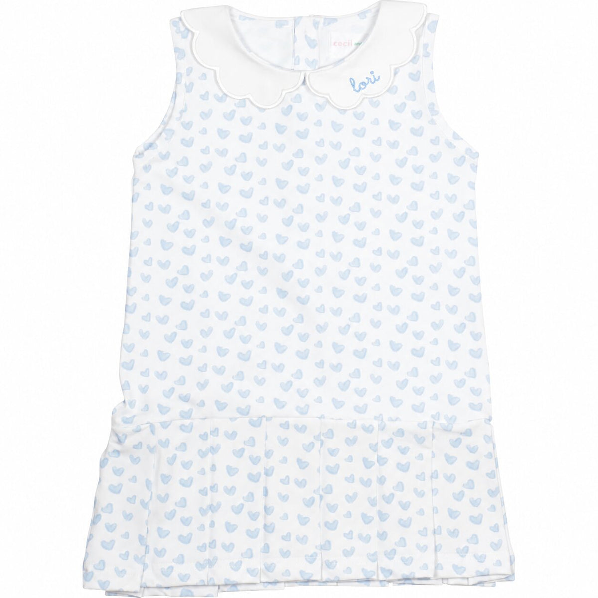 Light Blue Heart Print Knit Tennis Dress with monogram