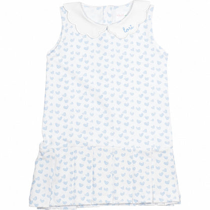 Light Blue Heart Print Knit Tennis Dress with monogram