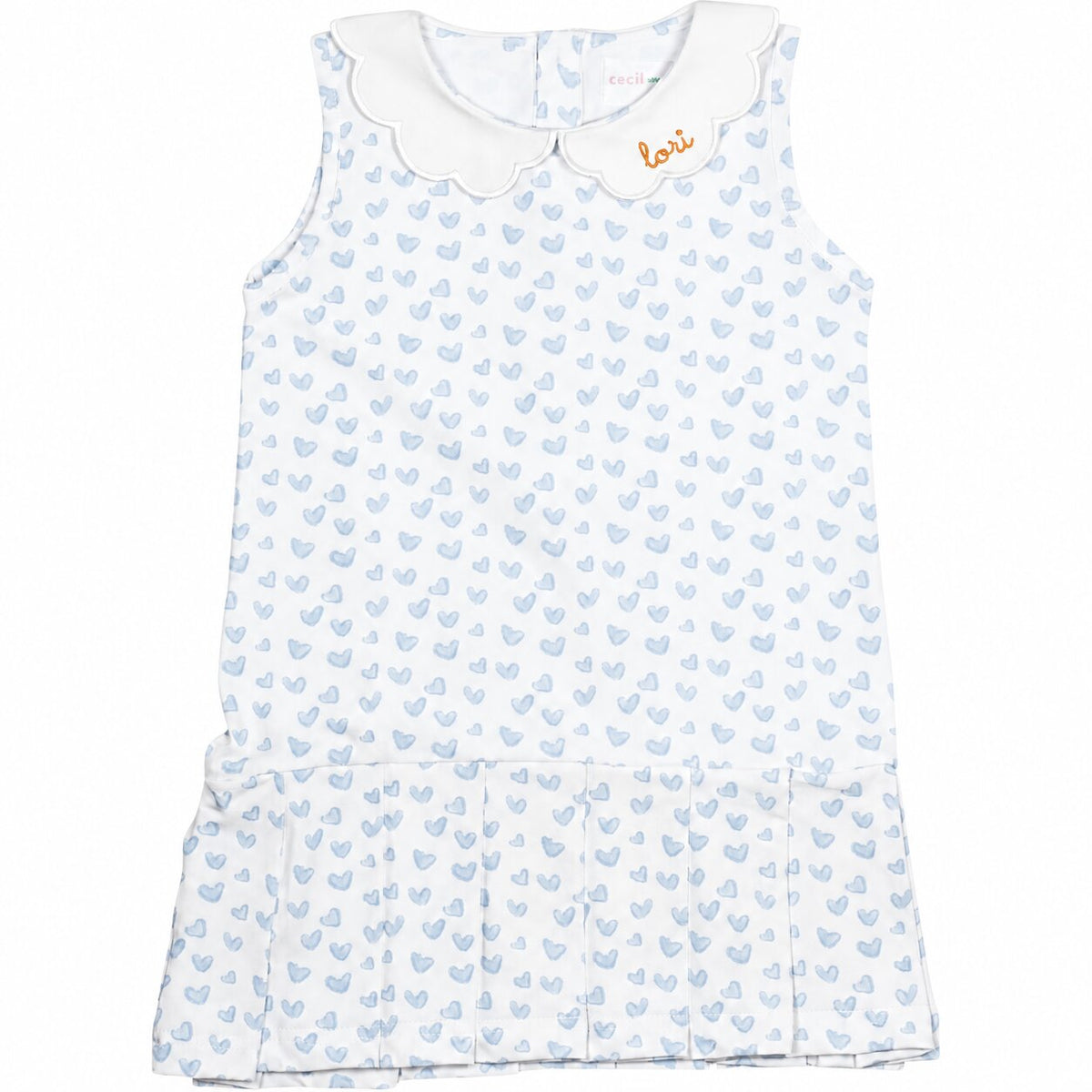 Light Blue Heart Print Knit Tennis Dress with orange monogram