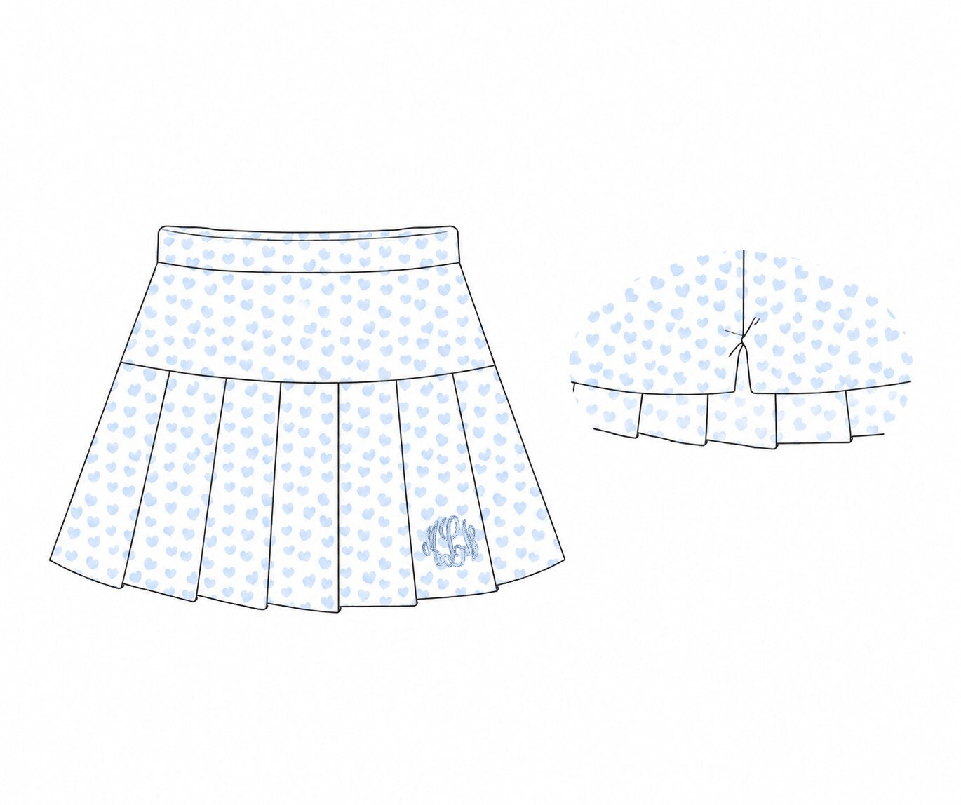 Light Blue Heart Print Knit Tennis Skirt2