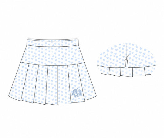 Light Blue Heart Print Knit Tennis Skirt2