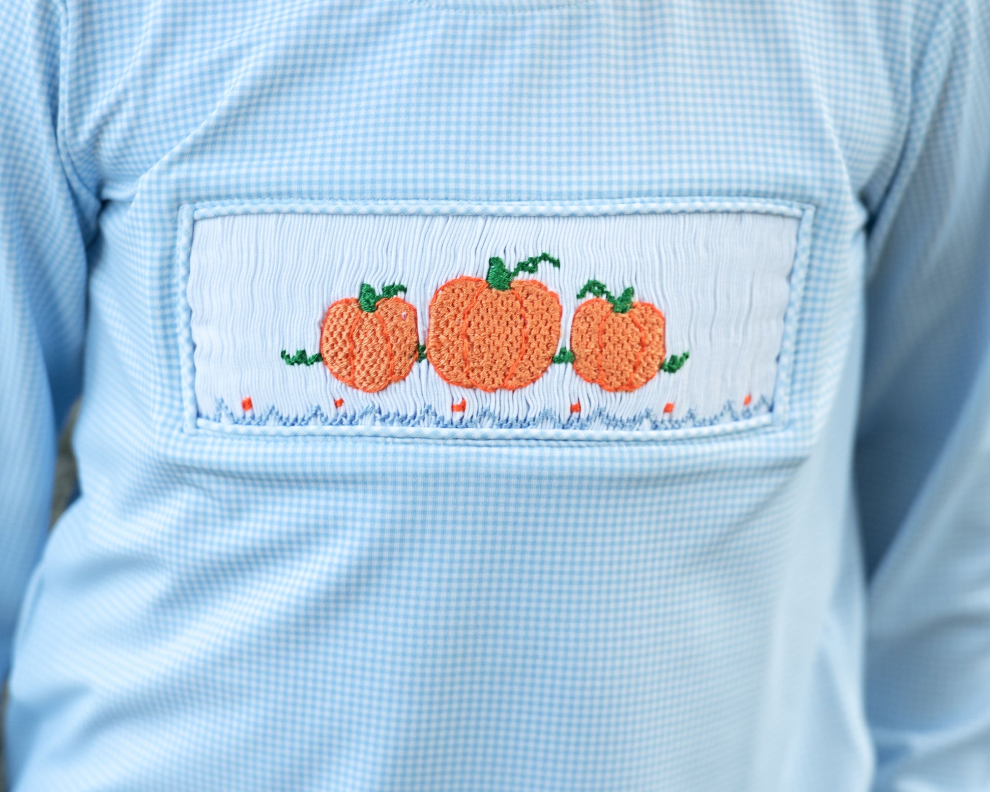 Light blue shirt with embroidered pumpkins 