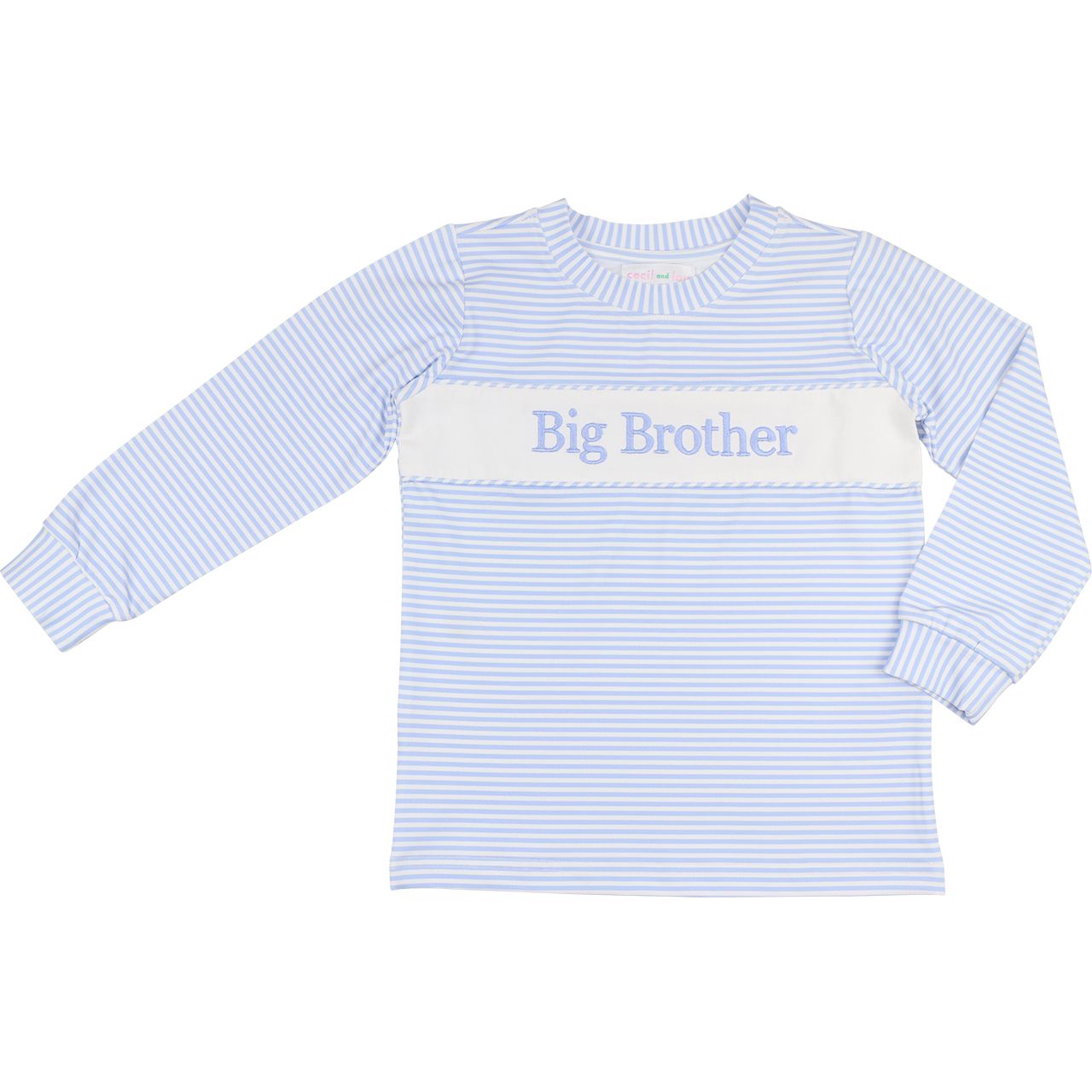 Light blue striped shirt with 'Big Brother' text on a white background