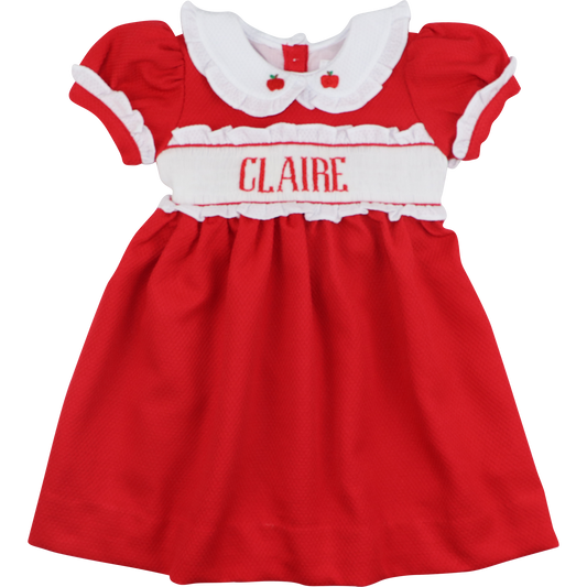 Red Honeycomb Custom Smocked Back To School Dress