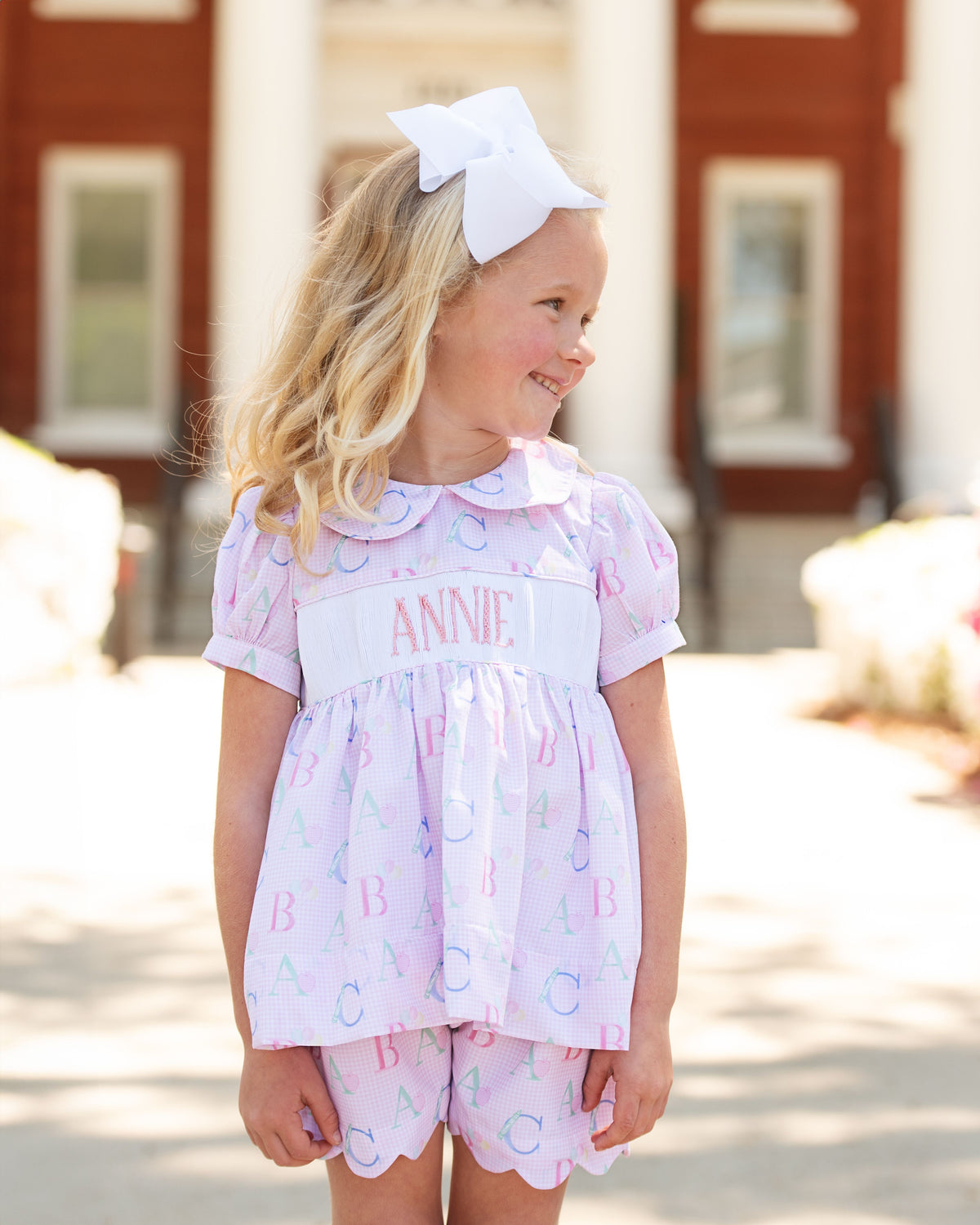 Smocking Alphabet Pink Custom Smocked Alphabet Short Set – Cecil & Lou