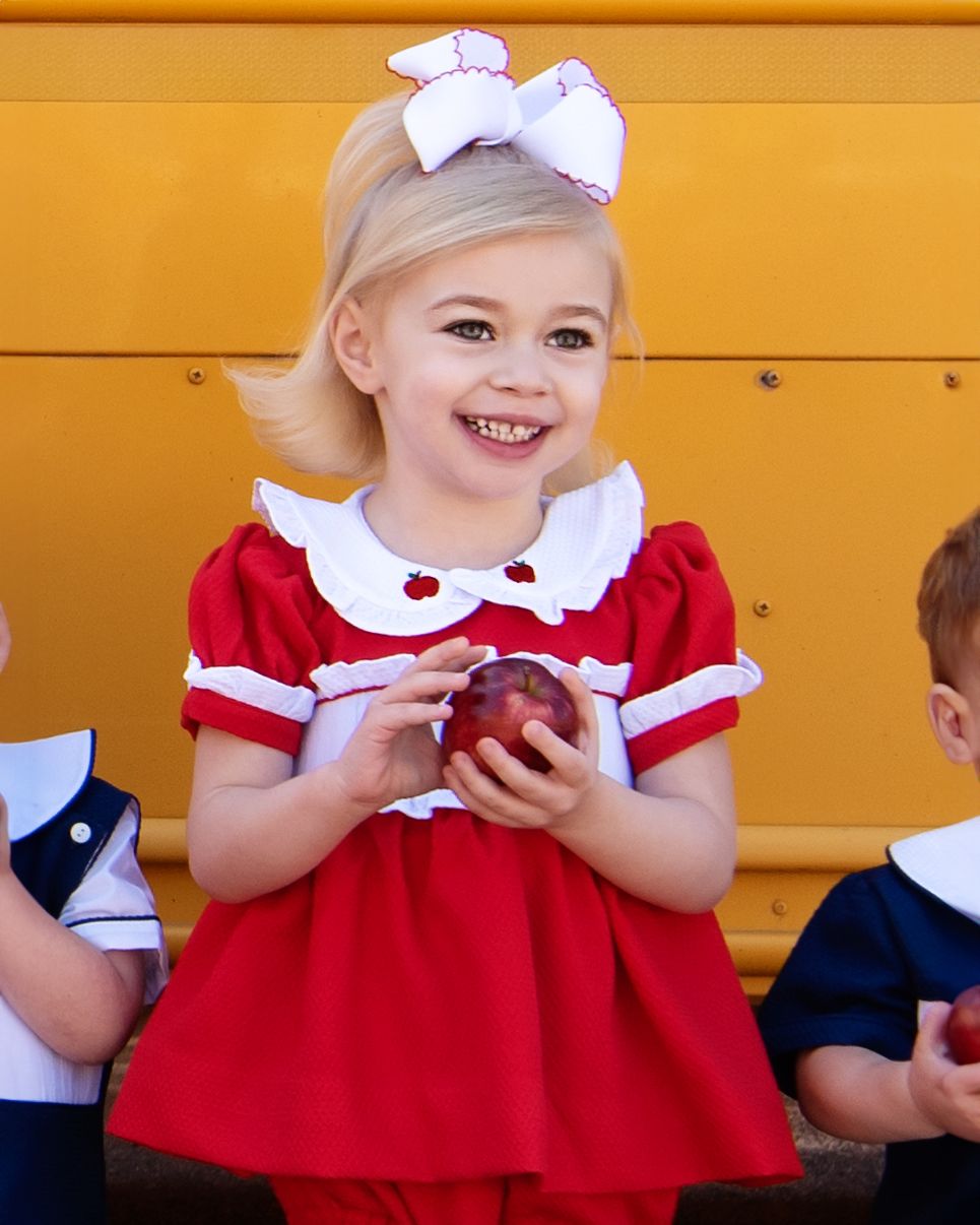 Red Honeycomb Custom Smocked Back To School Diaper Set