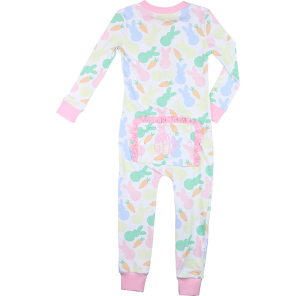 Pink Pastel Bunny And Carrot Print Knit Zipper Pajamas
