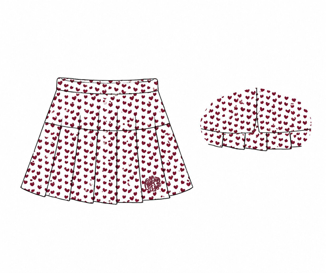 Maroon Heart Print Knit Tennis Skirt2