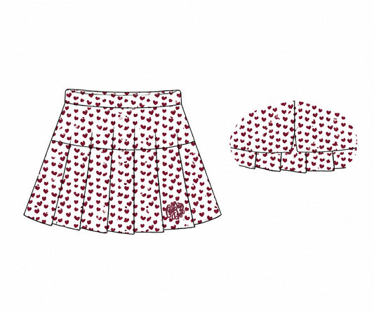 Maroon Heart Print Knit Tennis Skirt2