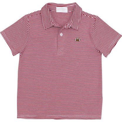 Maroon Striped Knit Embroidered Football Polo Shirt