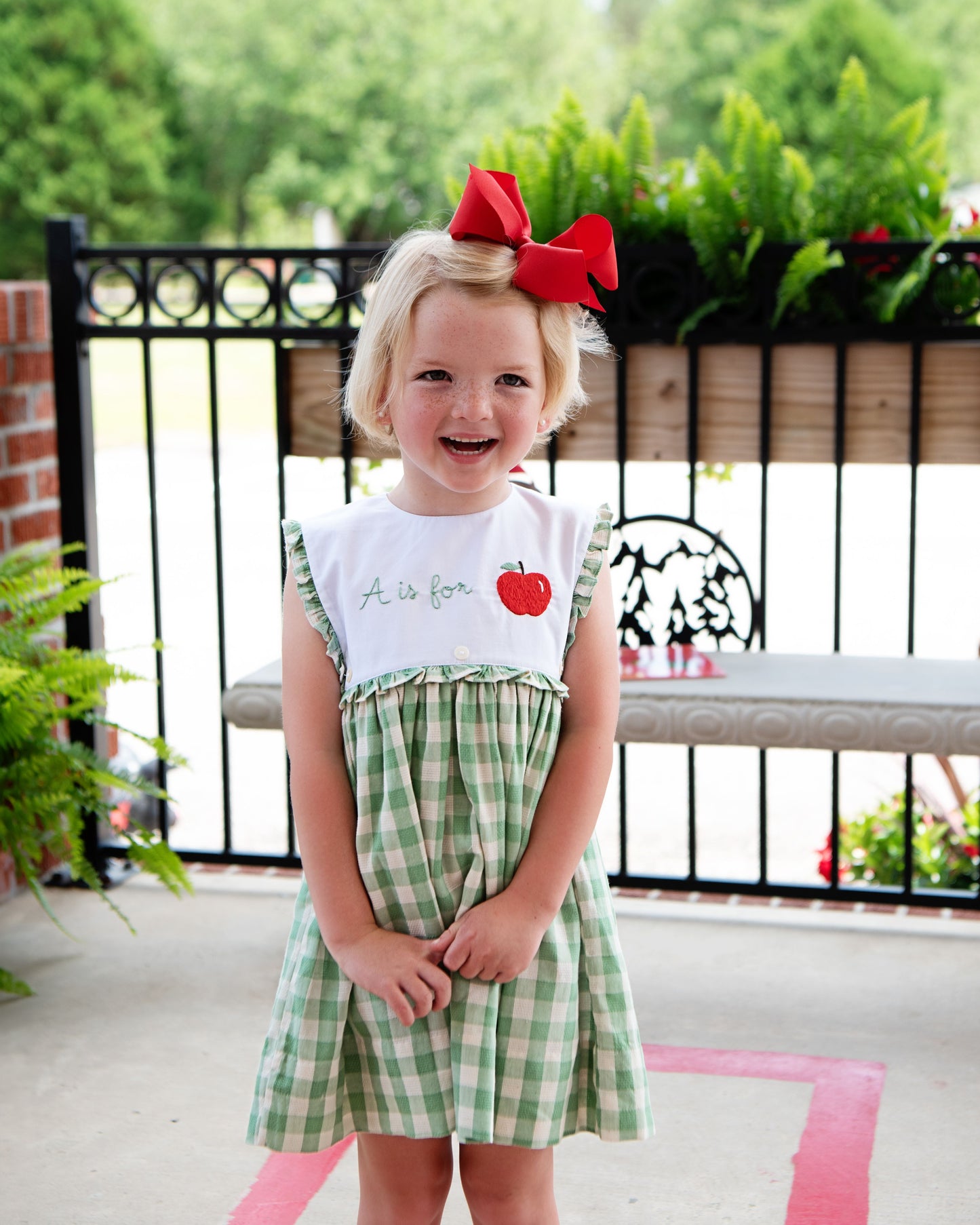 Green Check "A Is For Apple" Dress