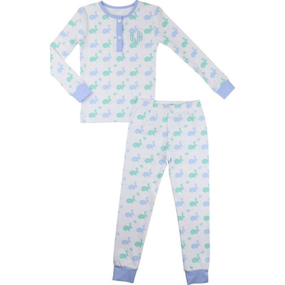 Mint And Blue Bunny Print Knit Pajamas