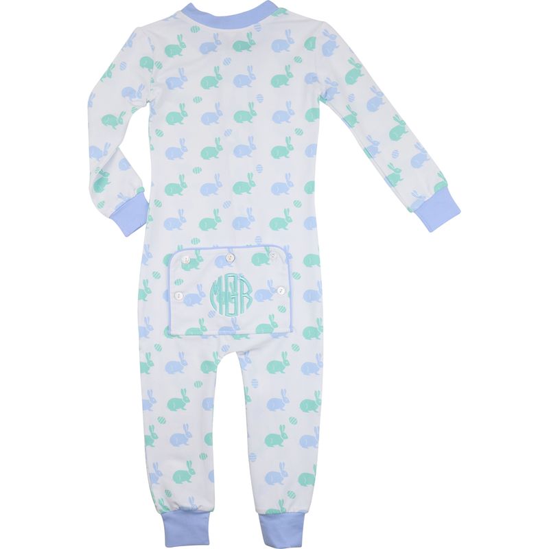 Mint And Blue Bunny Print Knit Zipper Pajamas