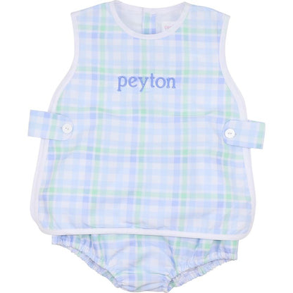 Mint And Blue Check Diaper Set