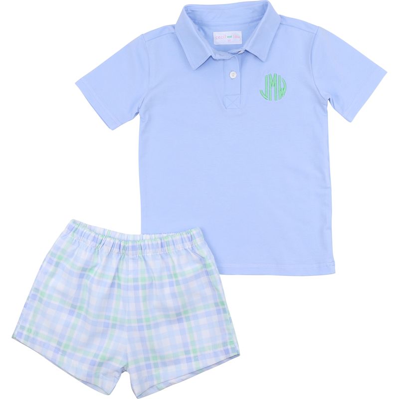 Mint And Blue Check Polo Short Set