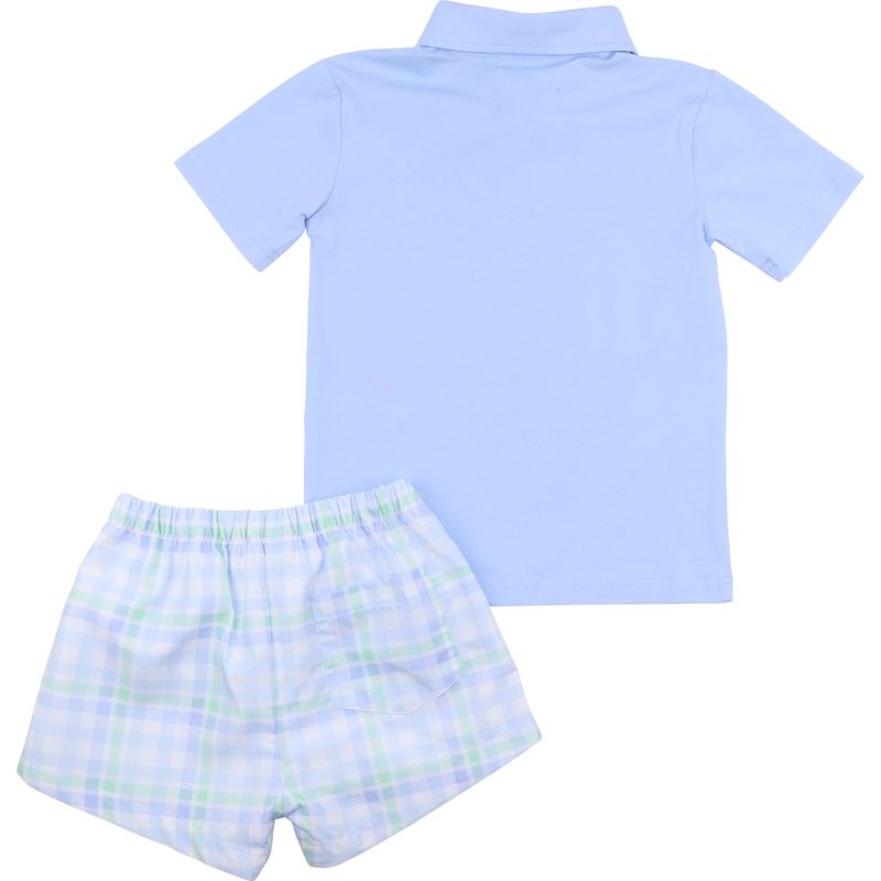Mint And Blue Check Polo Short Set