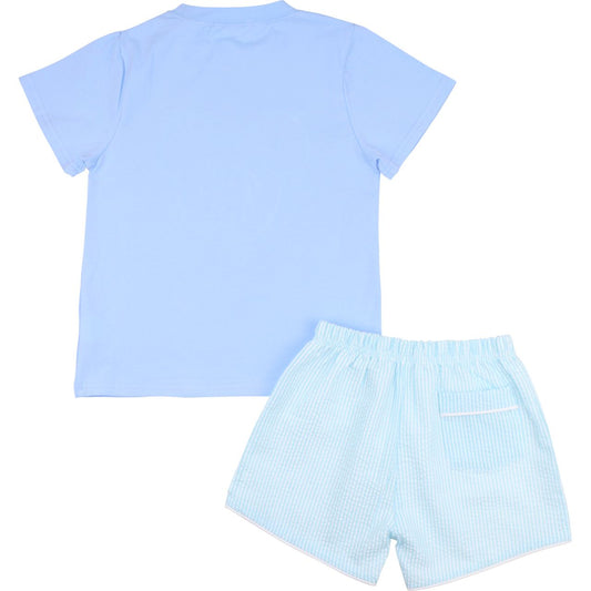 Mint And Blue Seersucker Mouse Ears Short Set