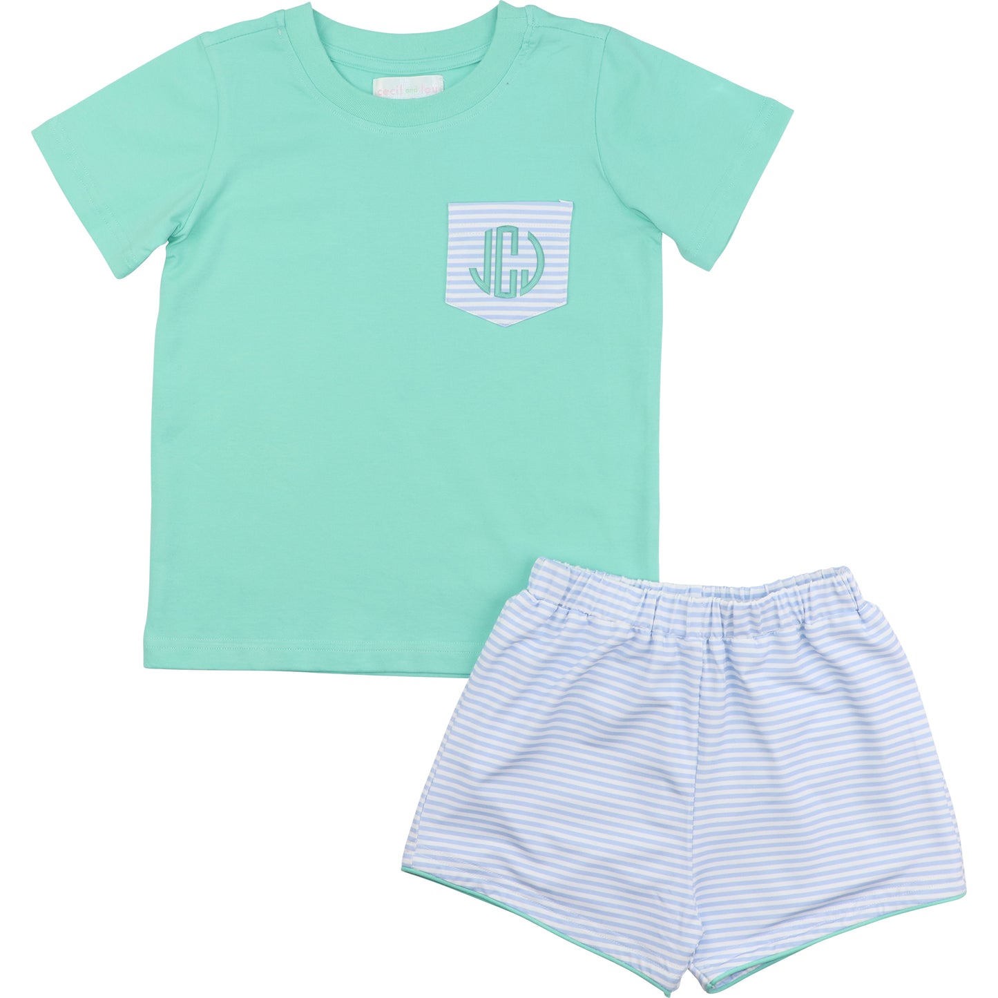 Mint And Blue Stripe Knit Short Set