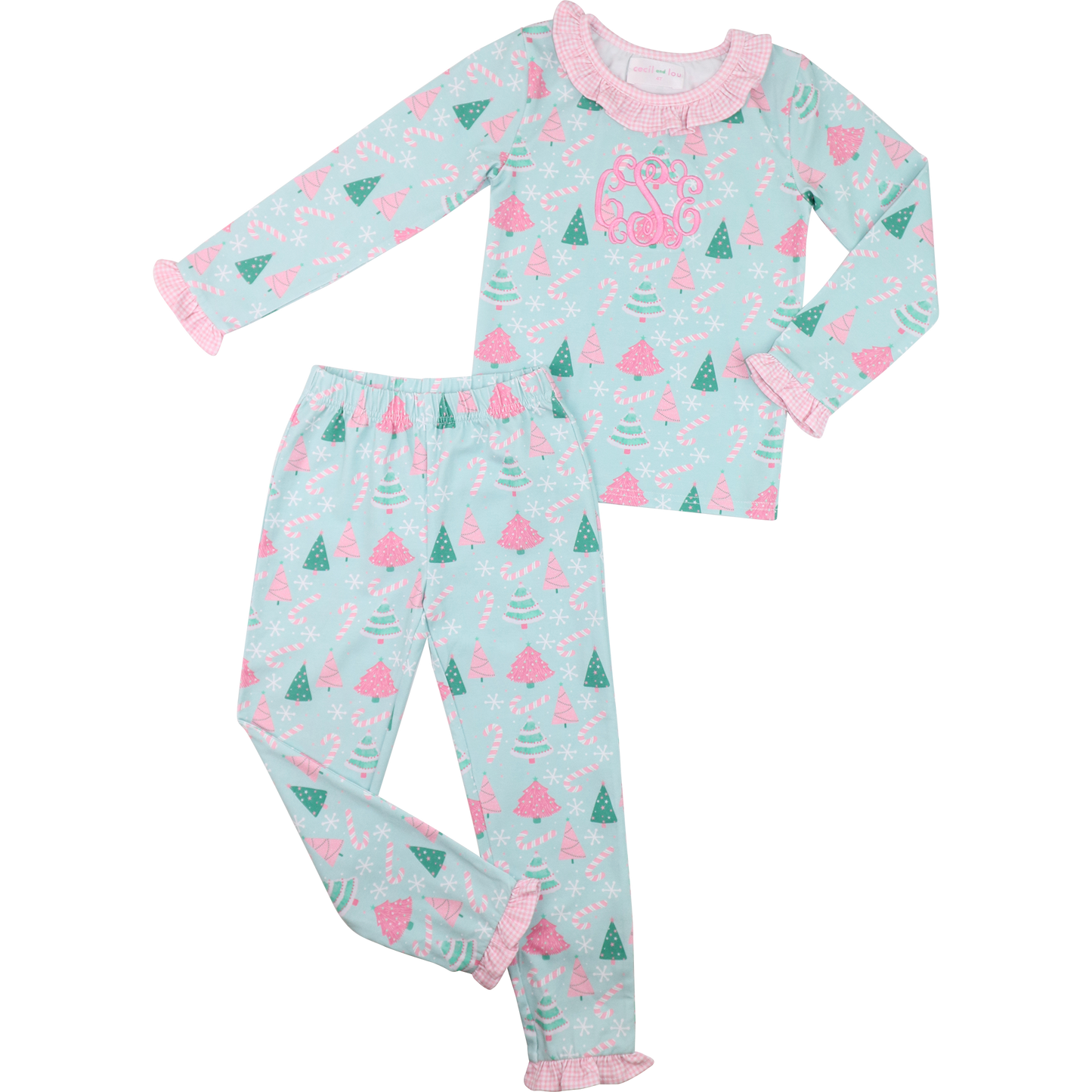 Mint And Pink Knit Christmas Tree Pajamas