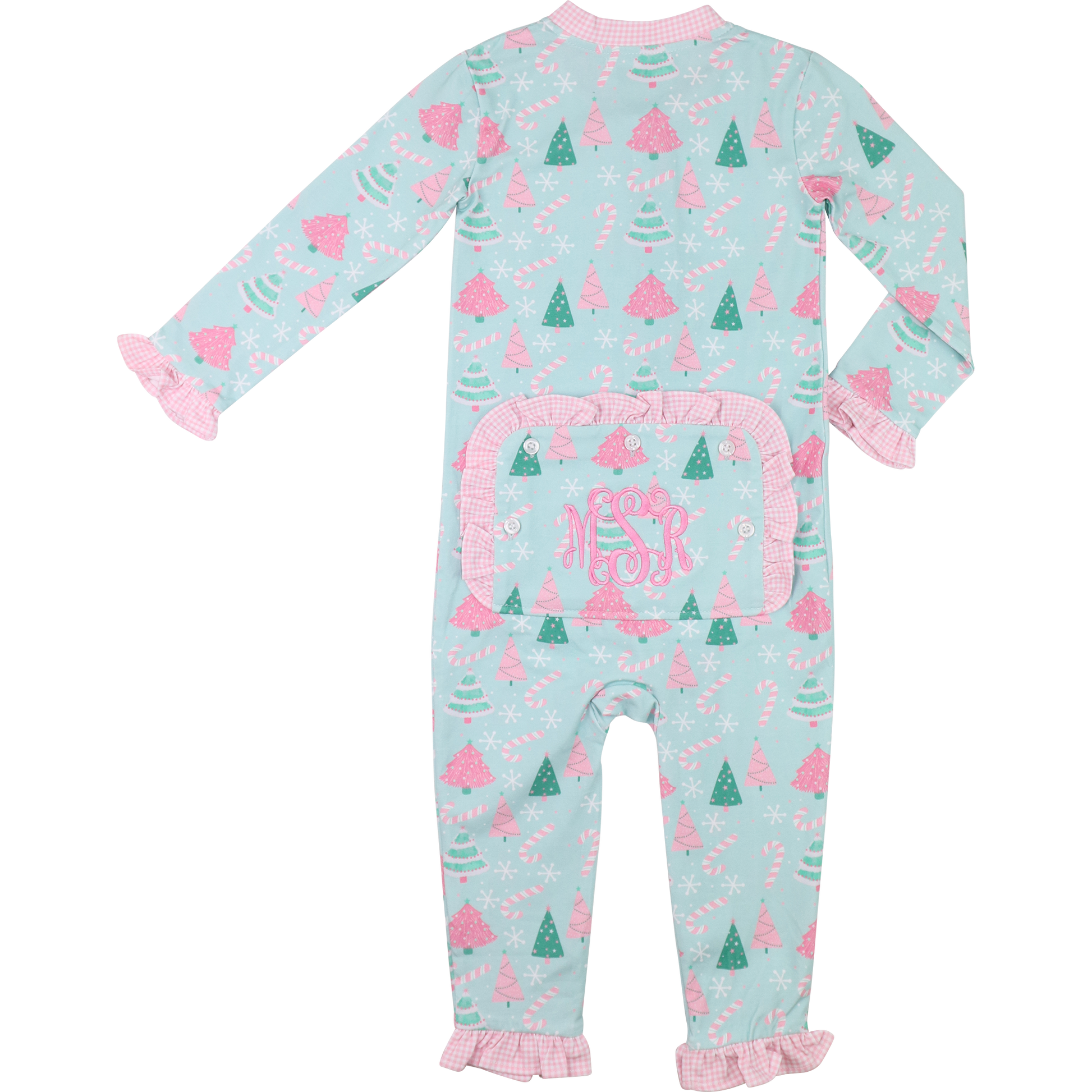 Mint And Pink Knit Christmas Tree Zipper Pajamas