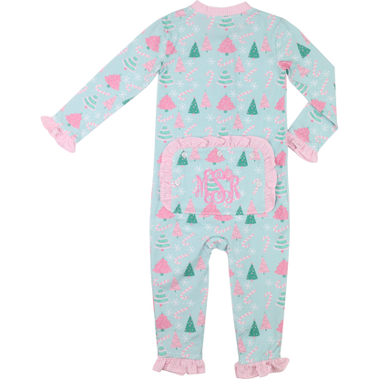 Mint And Pink Knit Christmas Tree Zipper Pajamas