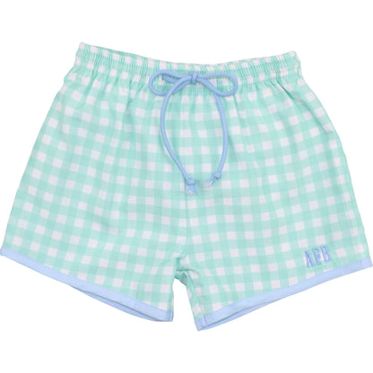 Mint Check Swim Trunks