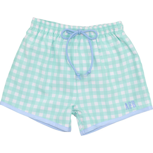 Mint Check Swim Trunks