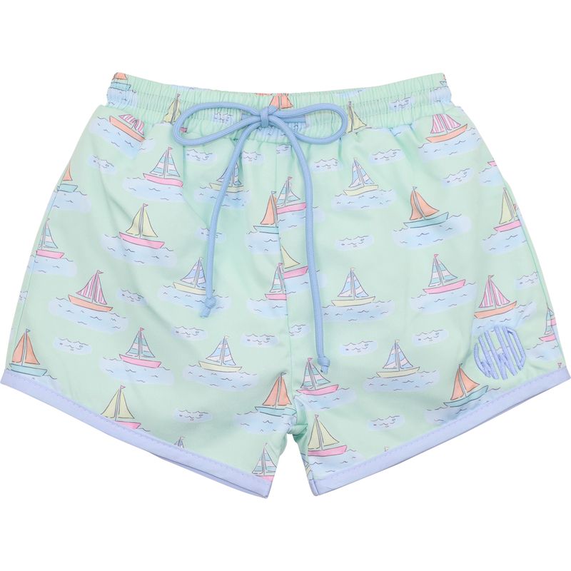 Mint Sailboat Swim Trunks