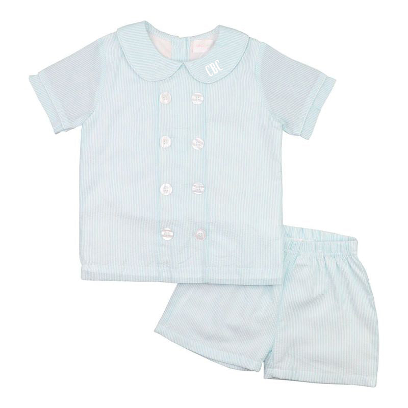 Mint Seersucker Double Breasted Short Set2