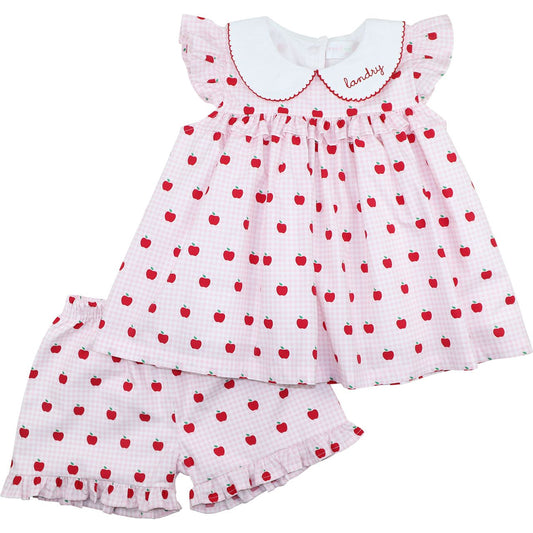 Pink Gingham Apple Short Set