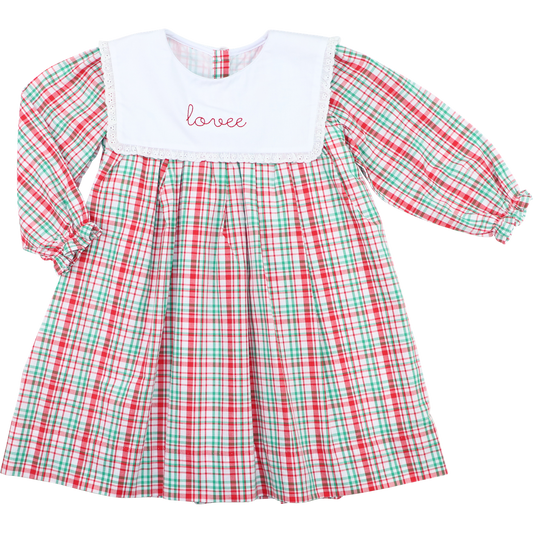 Green And Red Plaid Eyelet Dress